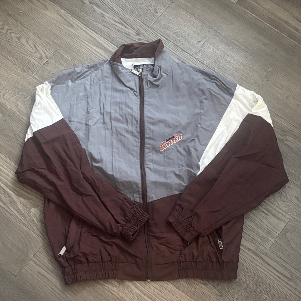 Labatt Copper |Vintage Gray & Brown Jacket Labatt Brewing Co Windbreaker Size XL